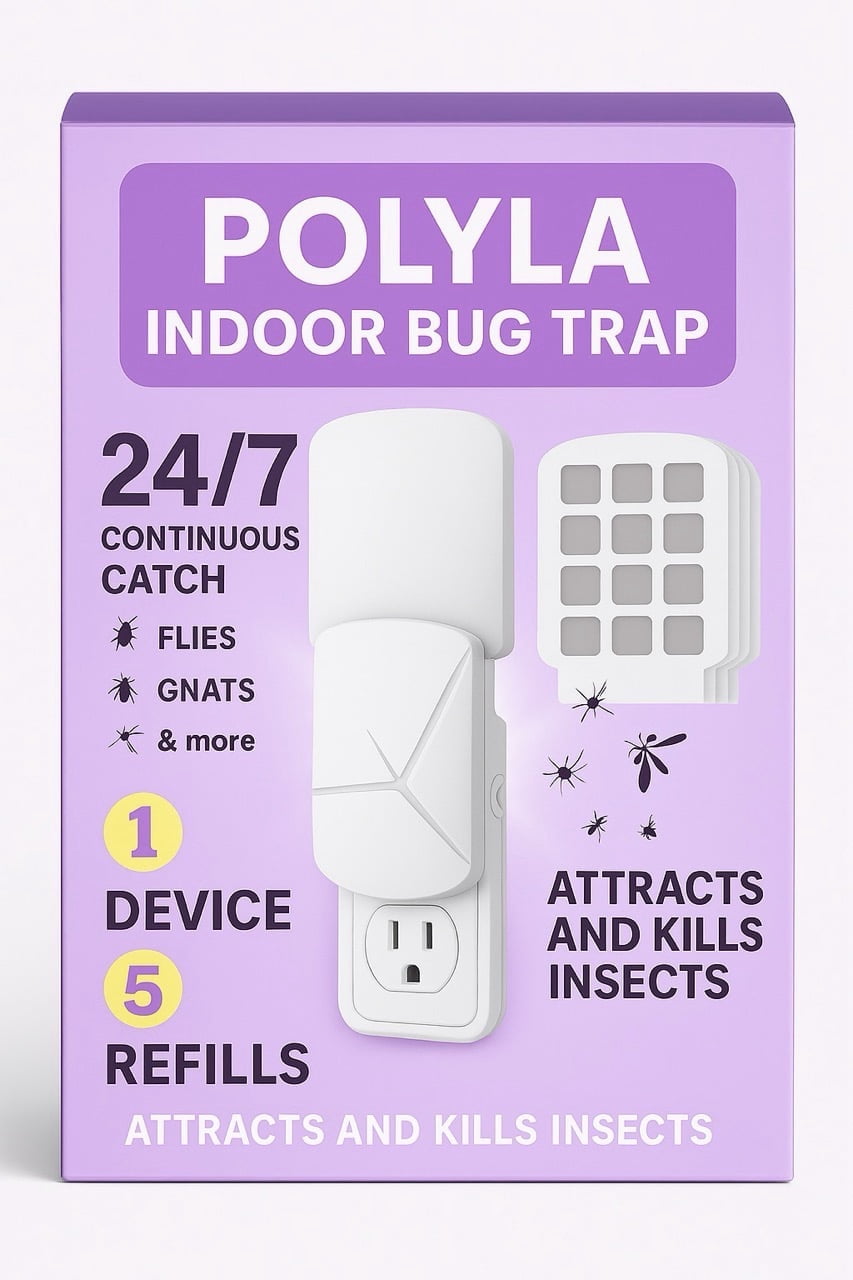 POLYLA Indoor Flying Insect Trap, 1 Device 5 Refills, 400 sq ft, Blue light, 1 Count
